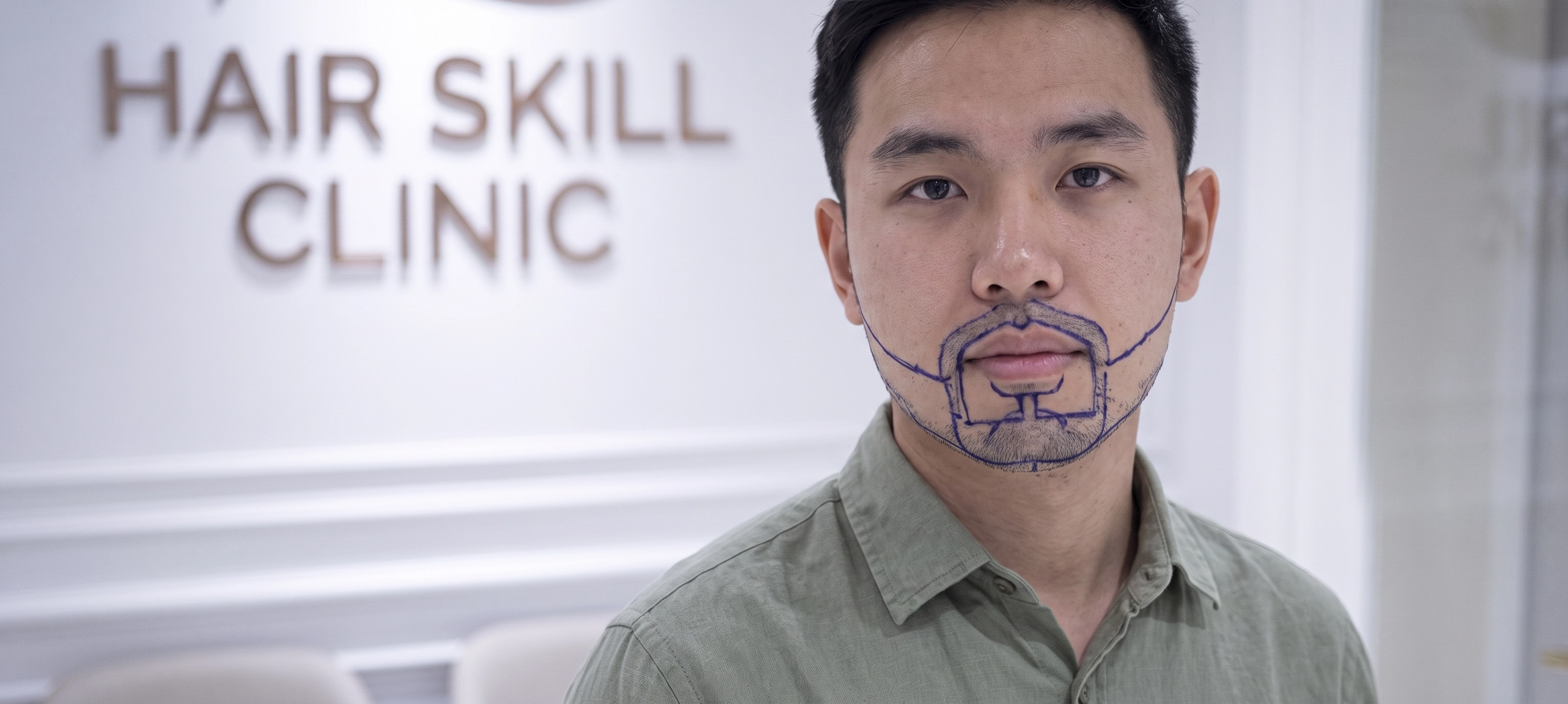 Patient J.V., 24 years old, mapped with black pen marker for 4560 graft lower face procedure